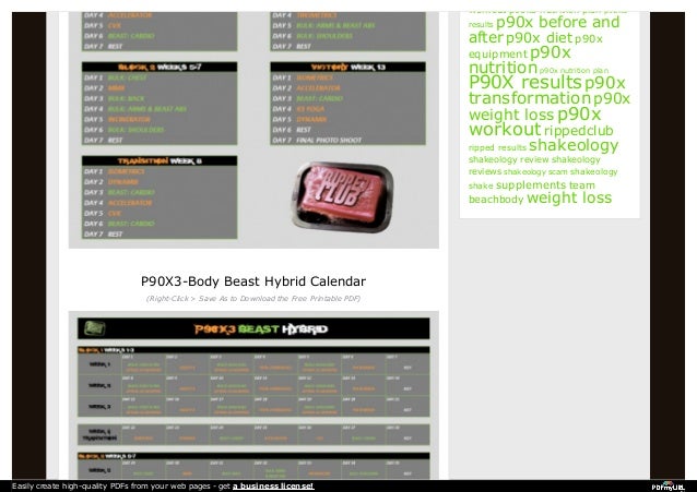 Entire body Beast/P90X3 Hybrid Timetable and Calendar PDF image about Body Beast Schedule Printable identify System Beast/P90X3 Hybrid Timetable and Calendar PDF